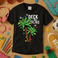 Deck The Palms Tropical Hawaii Christmas Palm Tree Lights Kids T-Shirt thumb 3