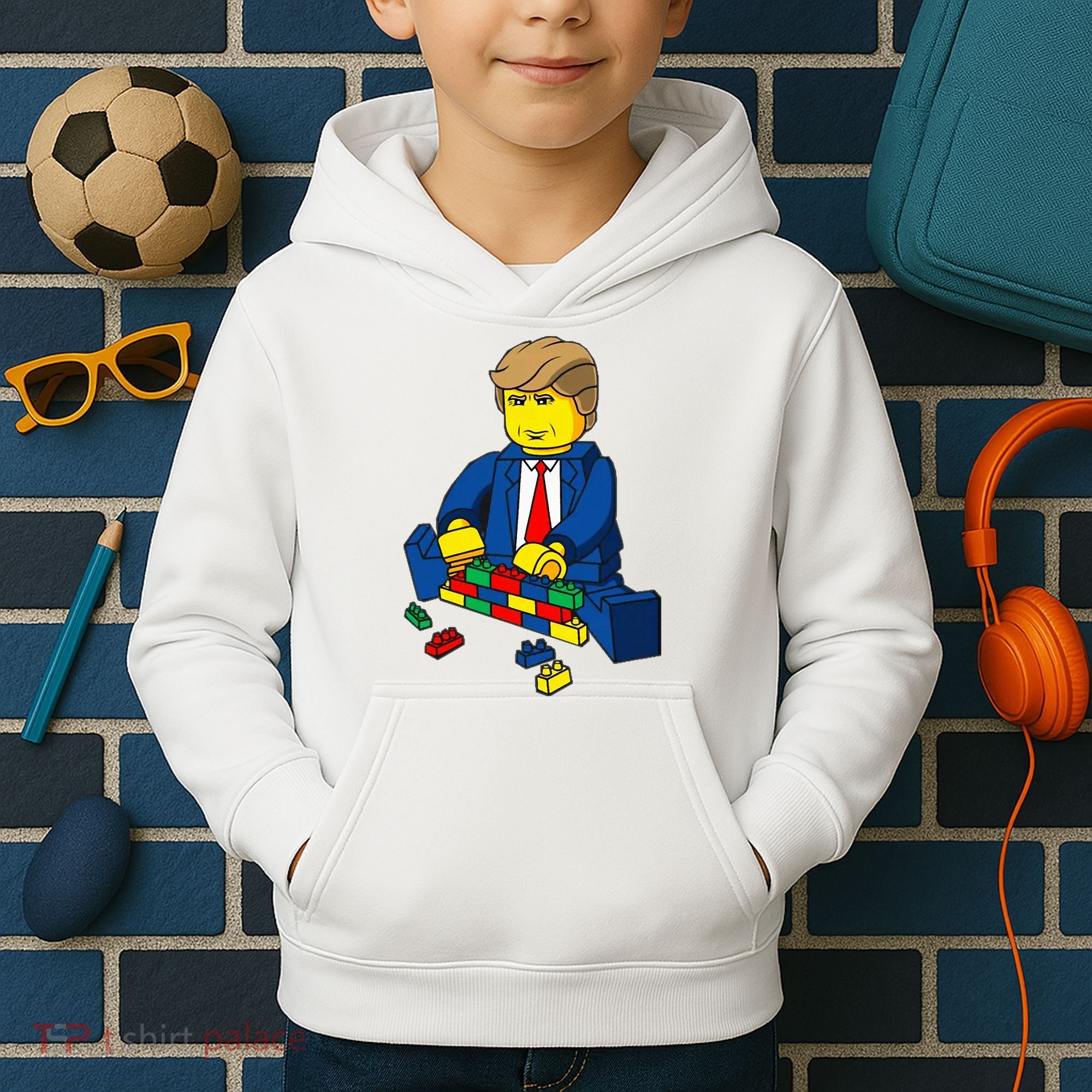 Donald Trump Presidential Building Brick Wall Kids Hoodie