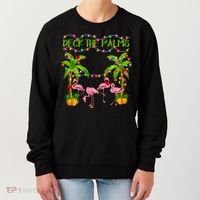 Deck The Palms Flamingo Lover Merry Christmas Pink Xmas Cute Gift Women's Sweatshirt thumb 0