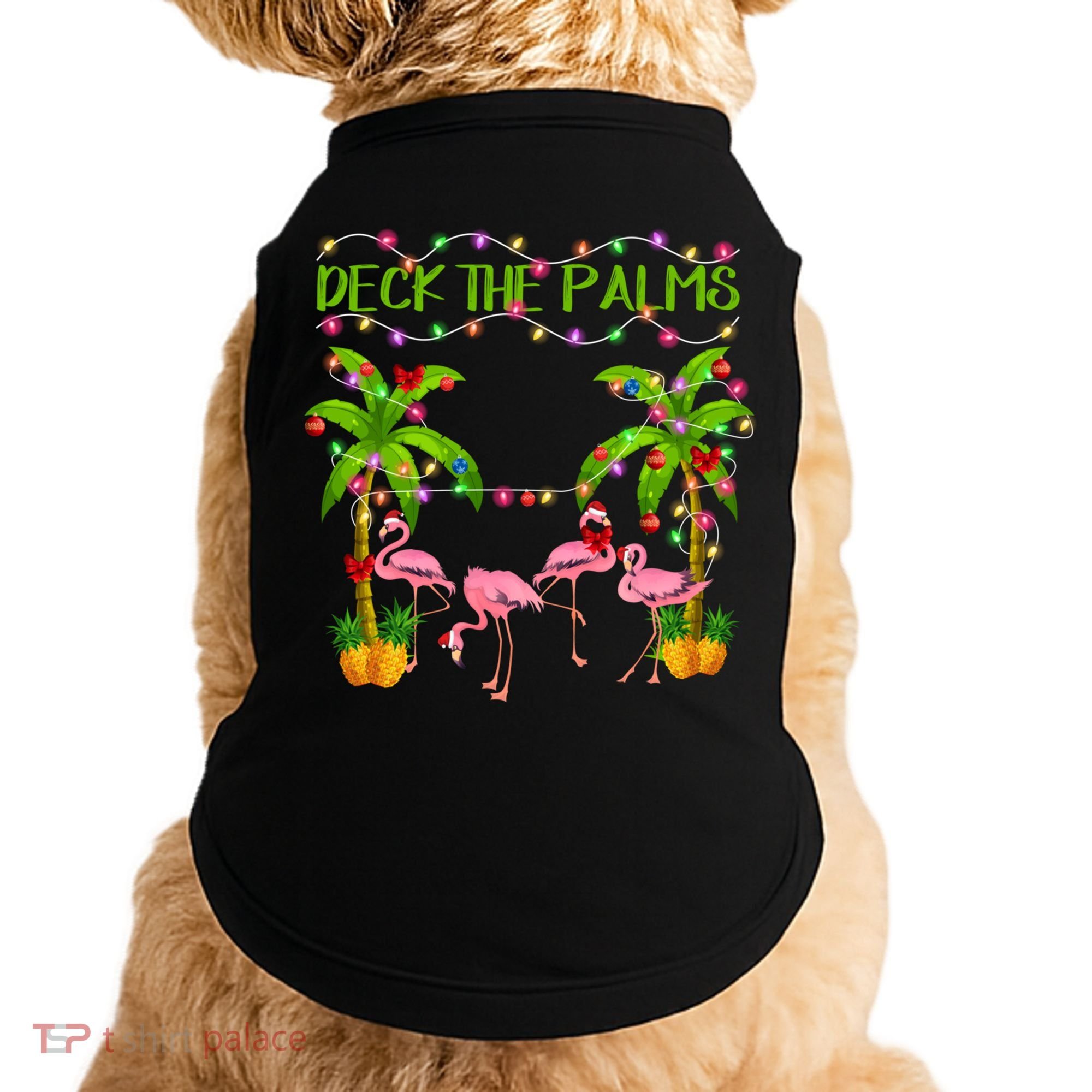 Deck The Palms Flamingo Lover Merry Christmas Pink Xmas Cute Gift Doggie Tank