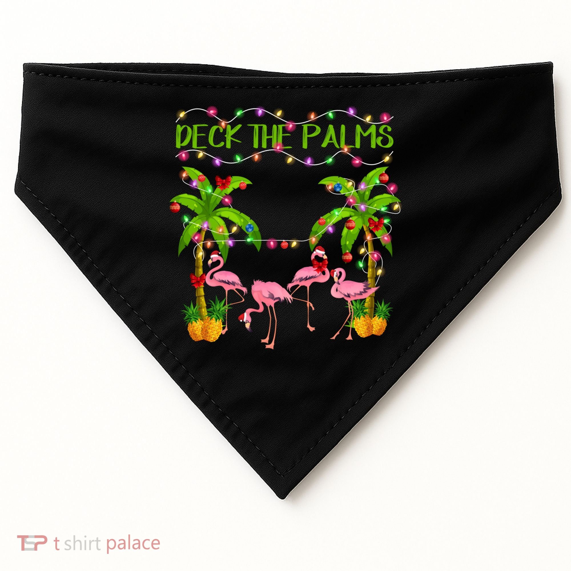 Deck The Palms Flamingo Lover Merry Christmas Pink Xmas Cute Gift USA-Made Doggie Bandana