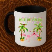Deck The Palms Flamingo Lover Merry Christmas Pink Xmas Cute Gift Coffee Mug thumb 2