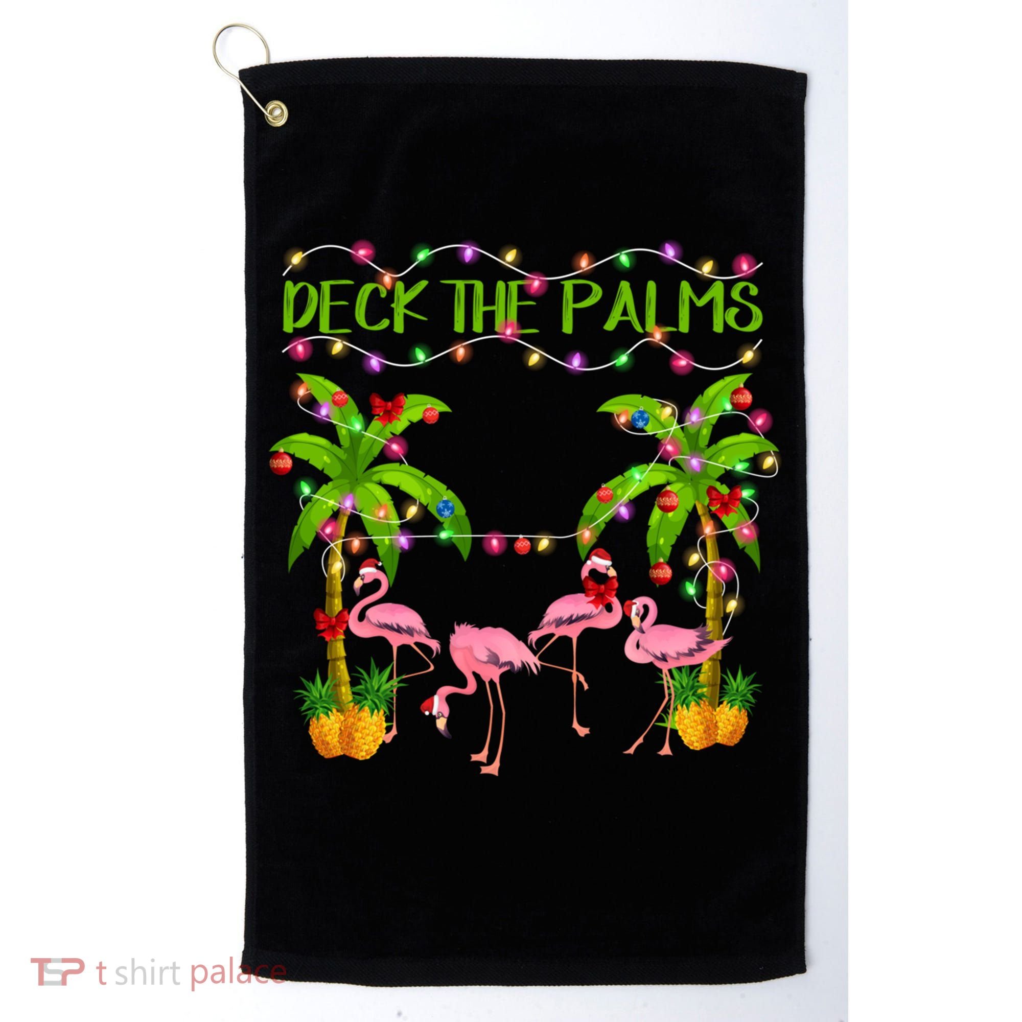 Deck The Palms Flamingo Lover Merry Christmas Pink Xmas Cute Gift Golf Towel