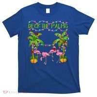 Deck The Palms Flamingo Lover Merry Christmas Pink Xmas Cute Gift T-Shirt thumb 0