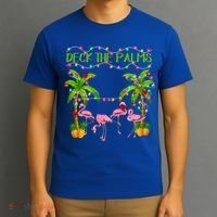Deck The Palms Flamingo Lover Merry Christmas Pink Xmas Cute Gift T-Shirt thumb 3