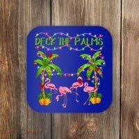 Deck The Palms Flamingo Lover Merry Christmas Pink Xmas Cute Gift Coaster thumb 0