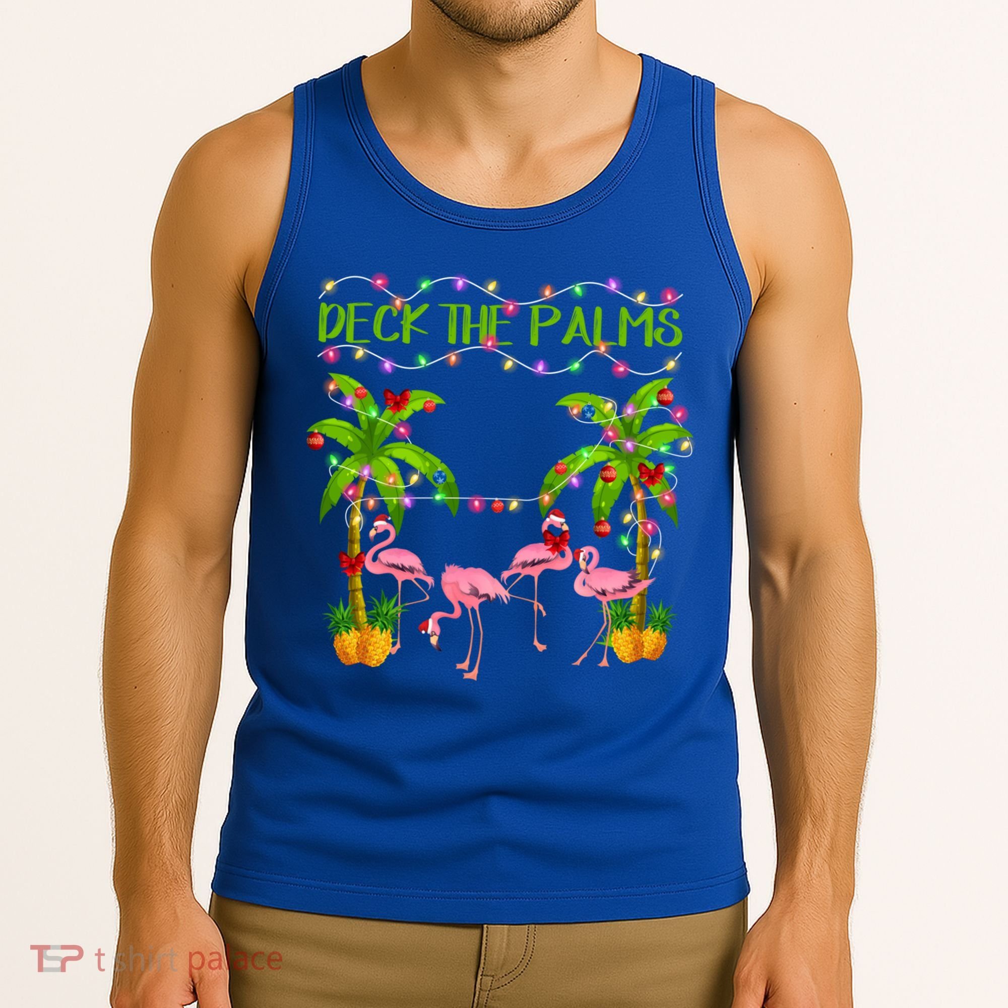 Deck The Palms Flamingo Lover Merry Christmas Pink Xmas Cute Gift Tank Top