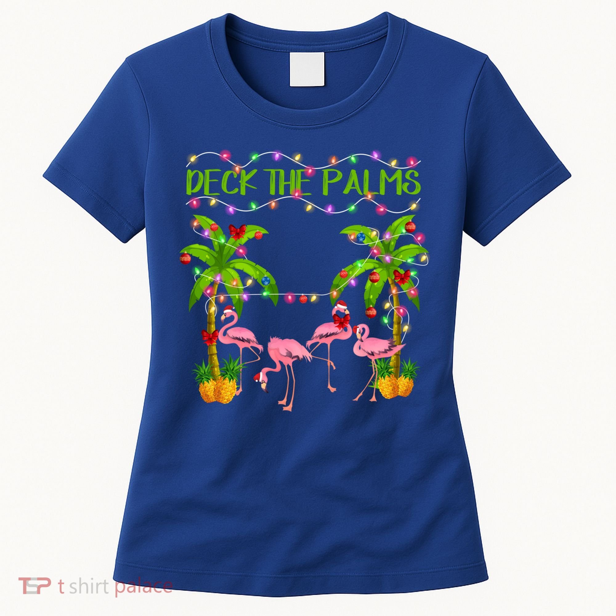 Deck The Palms Flamingo Lover Merry Christmas Pink Xmas Cute Gift Women's T-Shirt