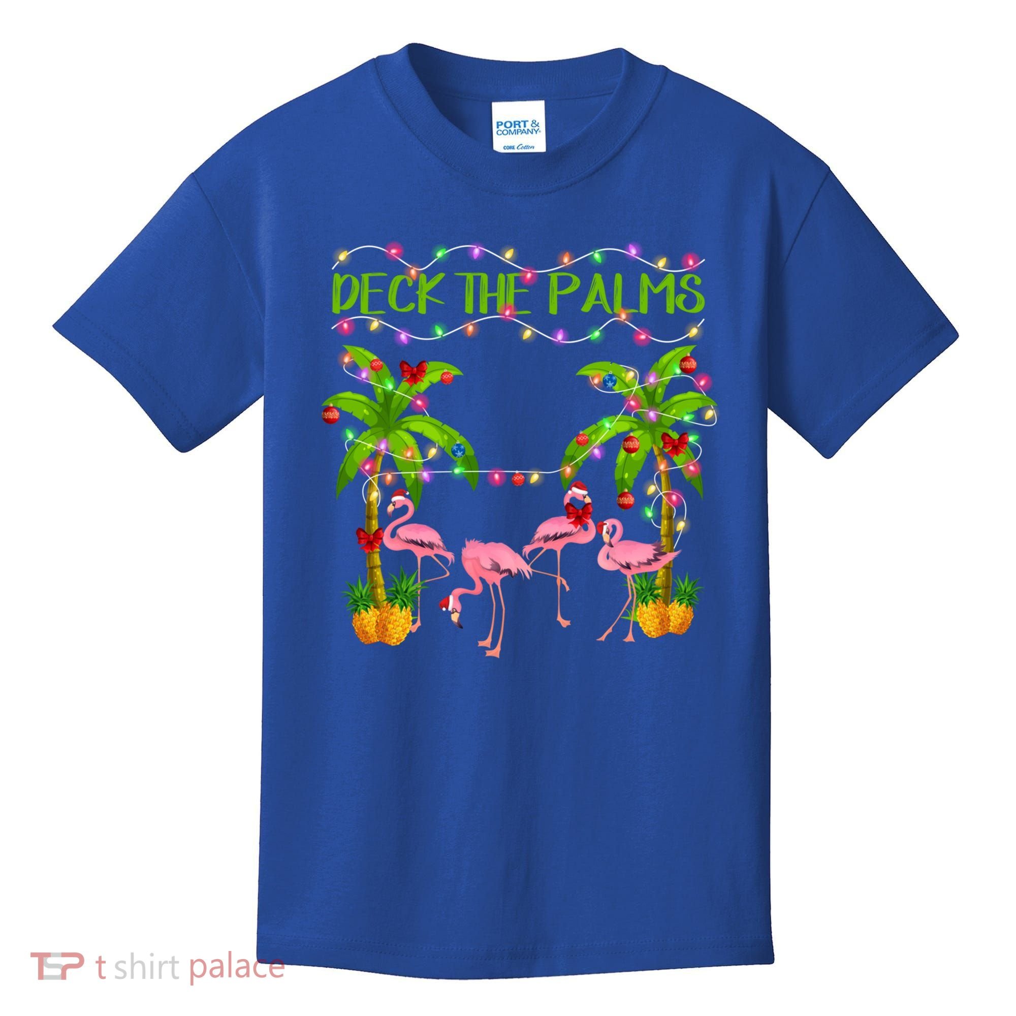 Deck The Palms Flamingo Lover Merry Christmas Pink Xmas Cute Gift Kids T-Shirt