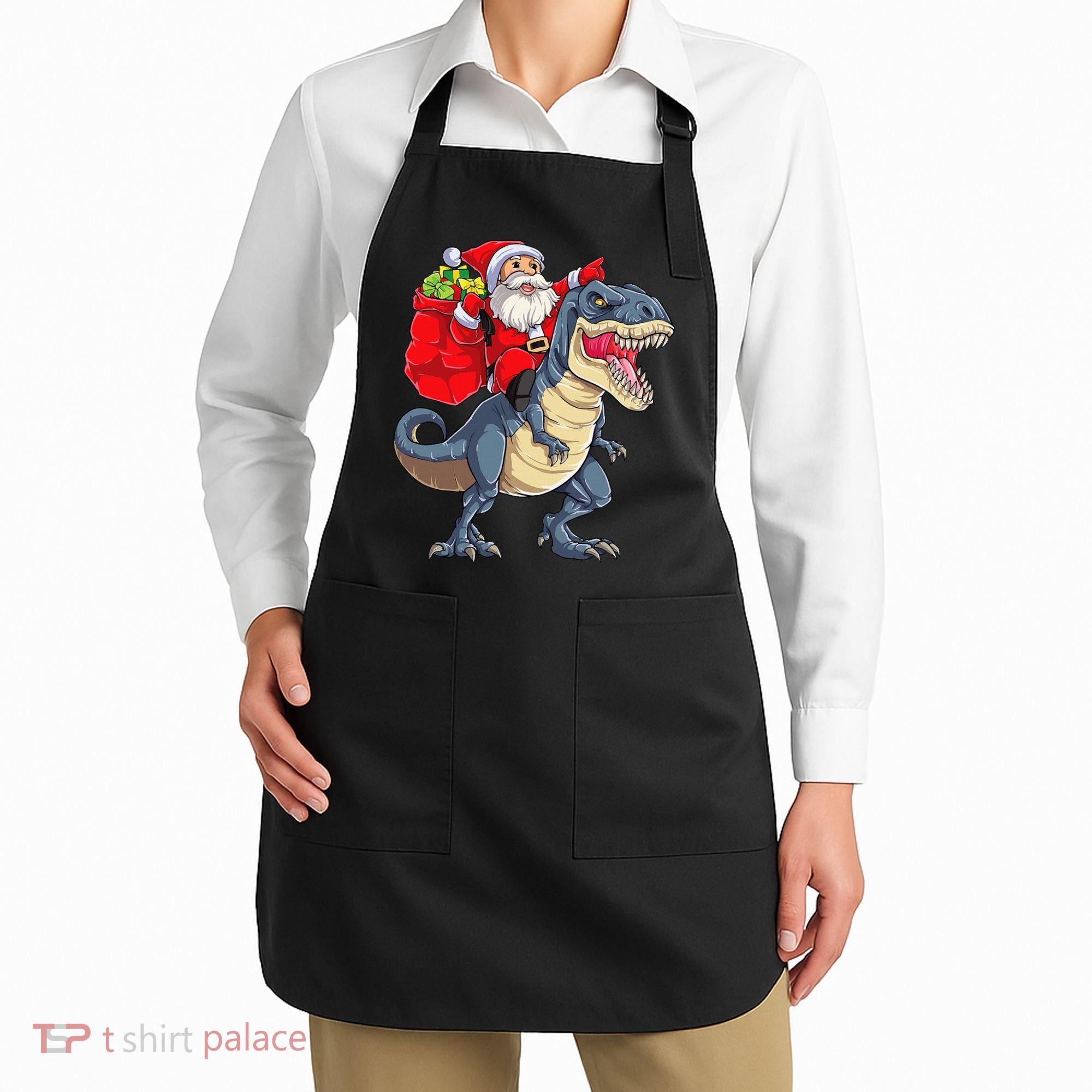 Dinosaur T Rex Christmas Santa Xmas Squad Apron