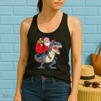 Dinosaur T Rex Christmas Santa Xmas Squad Women's Tank Top thumb 2