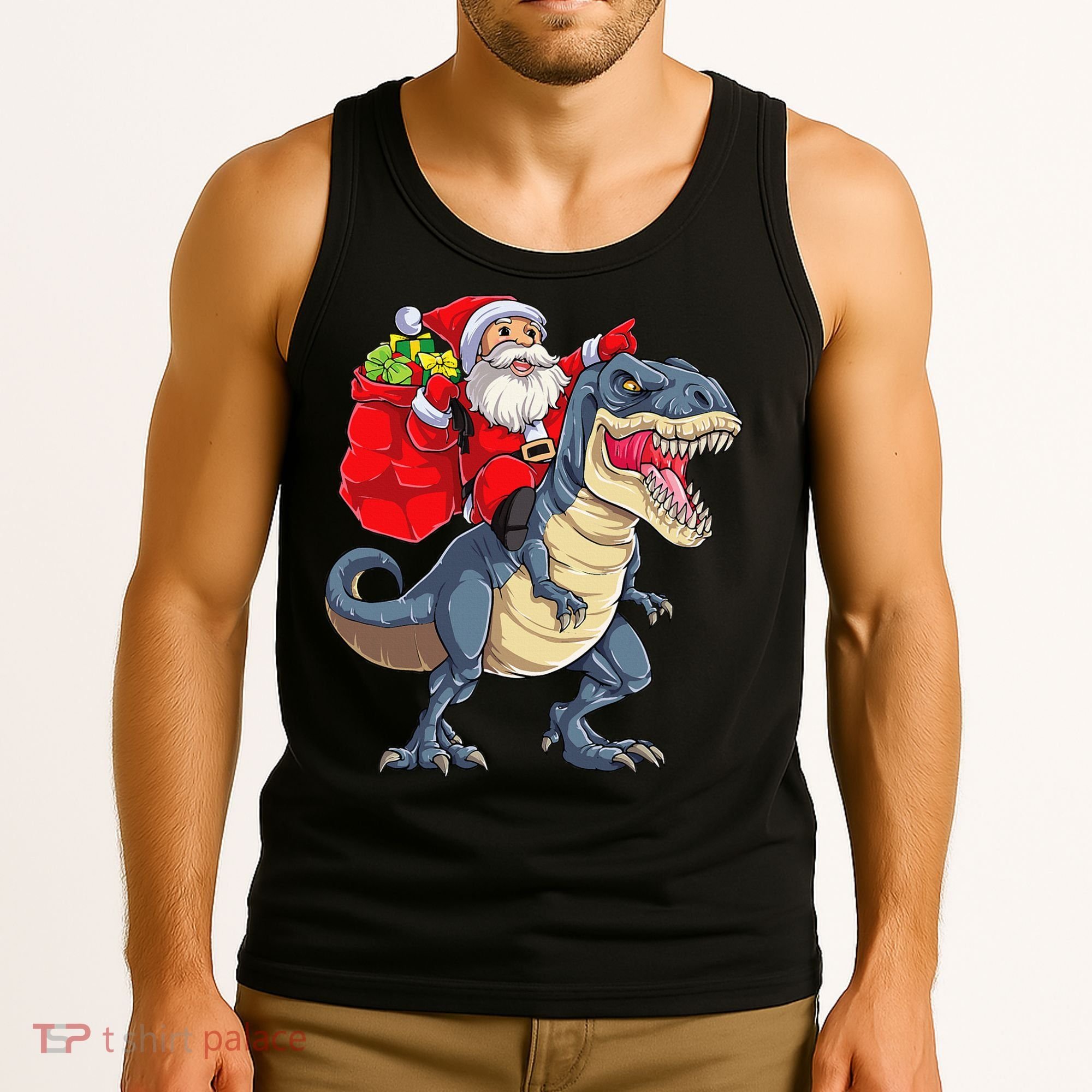 Dinosaur T Rex Christmas Santa Xmas Squad Tank Top