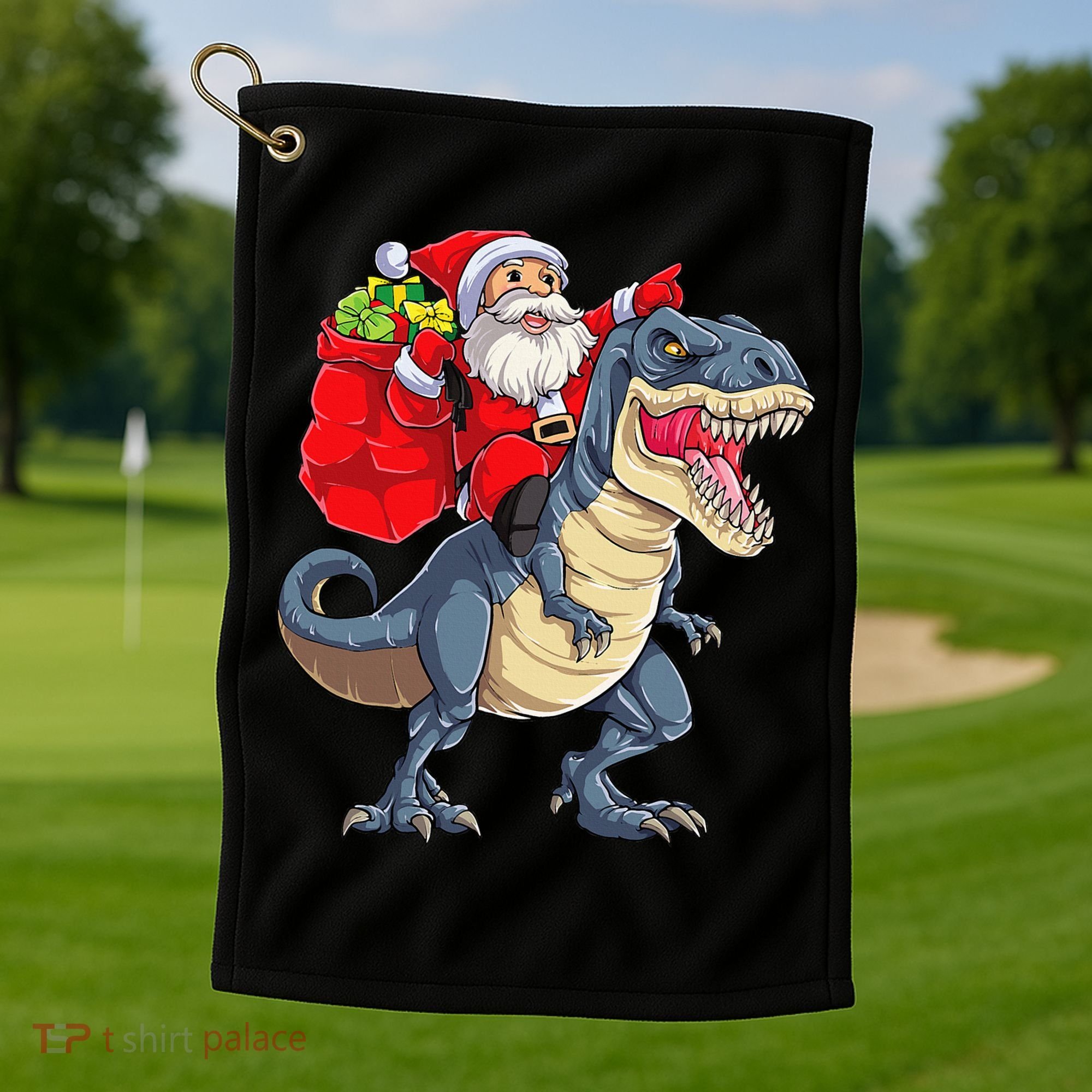 Dinosaur T Rex Christmas Santa Xmas Squad Golf Towel