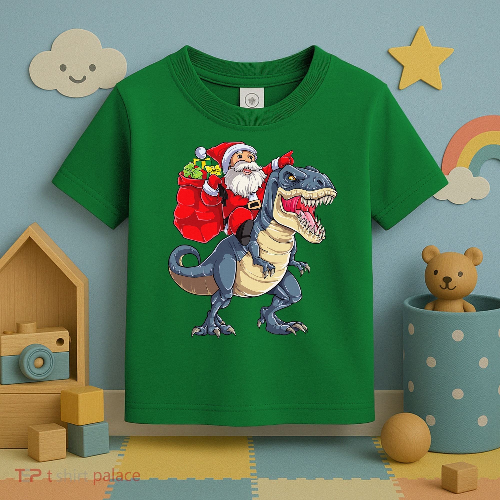 Dinosaur T Rex Christmas Santa Xmas Squad Toddler T-Shirt