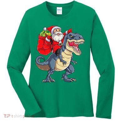 Dinosaur T Rex Christmas Santa Xmas Squad Women's Long Sleeve Shirt
