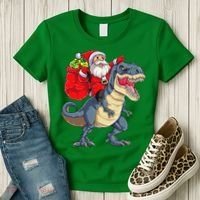 Dinosaur T Rex Christmas Santa Xmas Squad Women's T-Shirt thumb 3