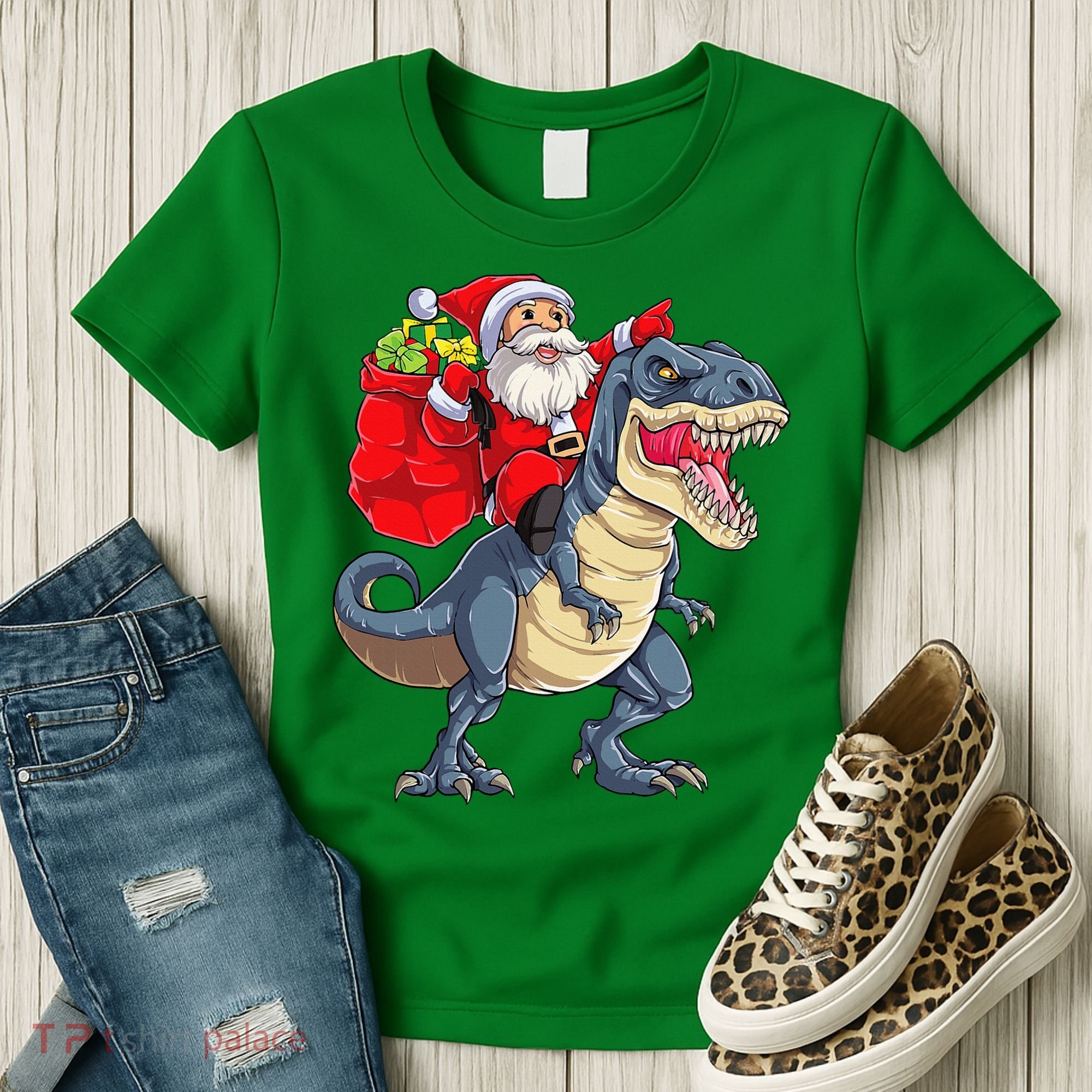 Dinosaur T Rex Christmas Santa Xmas Squad Women's T-Shirt