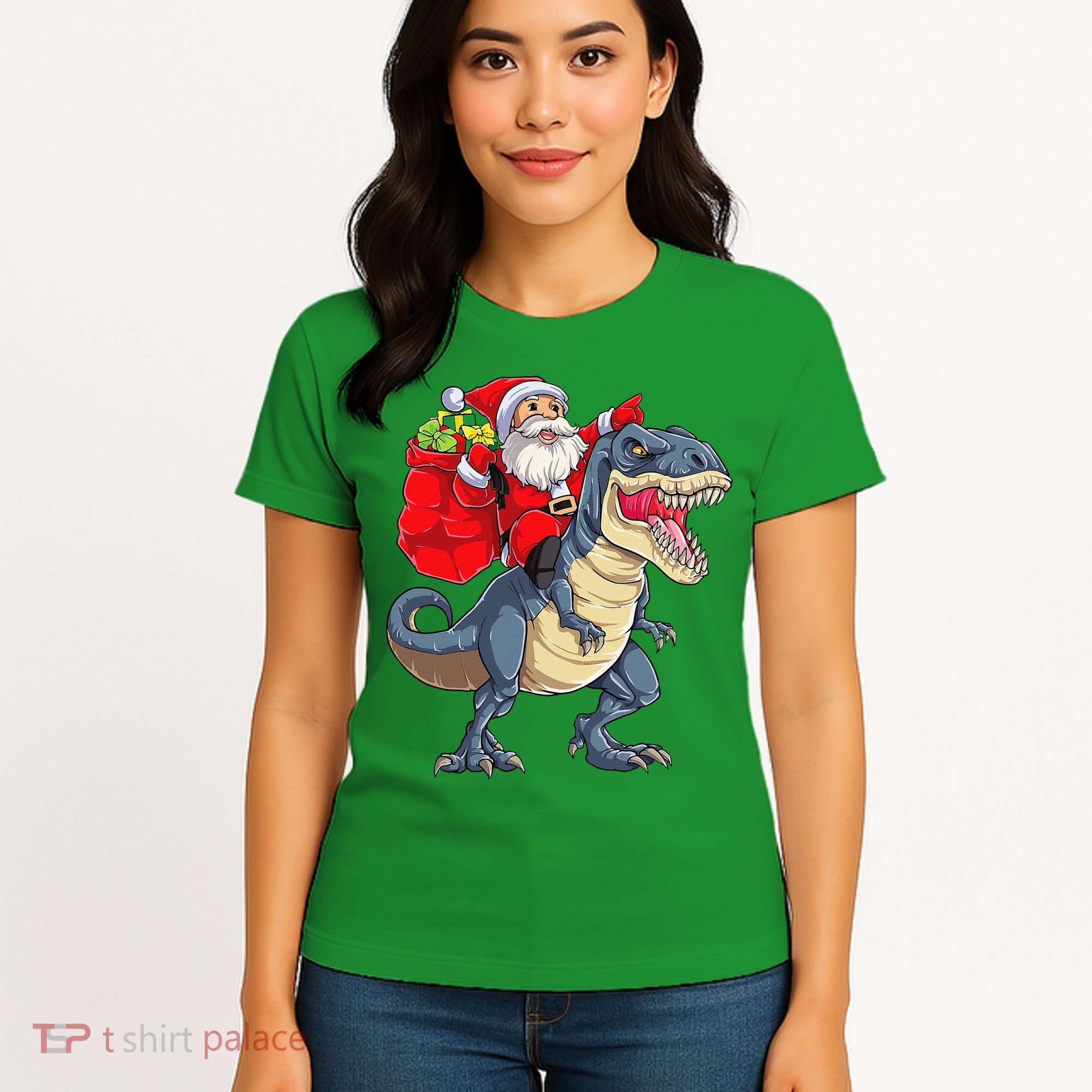 Dinosaur T Rex Christmas Santa Xmas Squad Women's T-Shirt