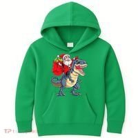 Dinosaur T Rex Christmas Santa Xmas Squad Kids Hoodie thumb 0