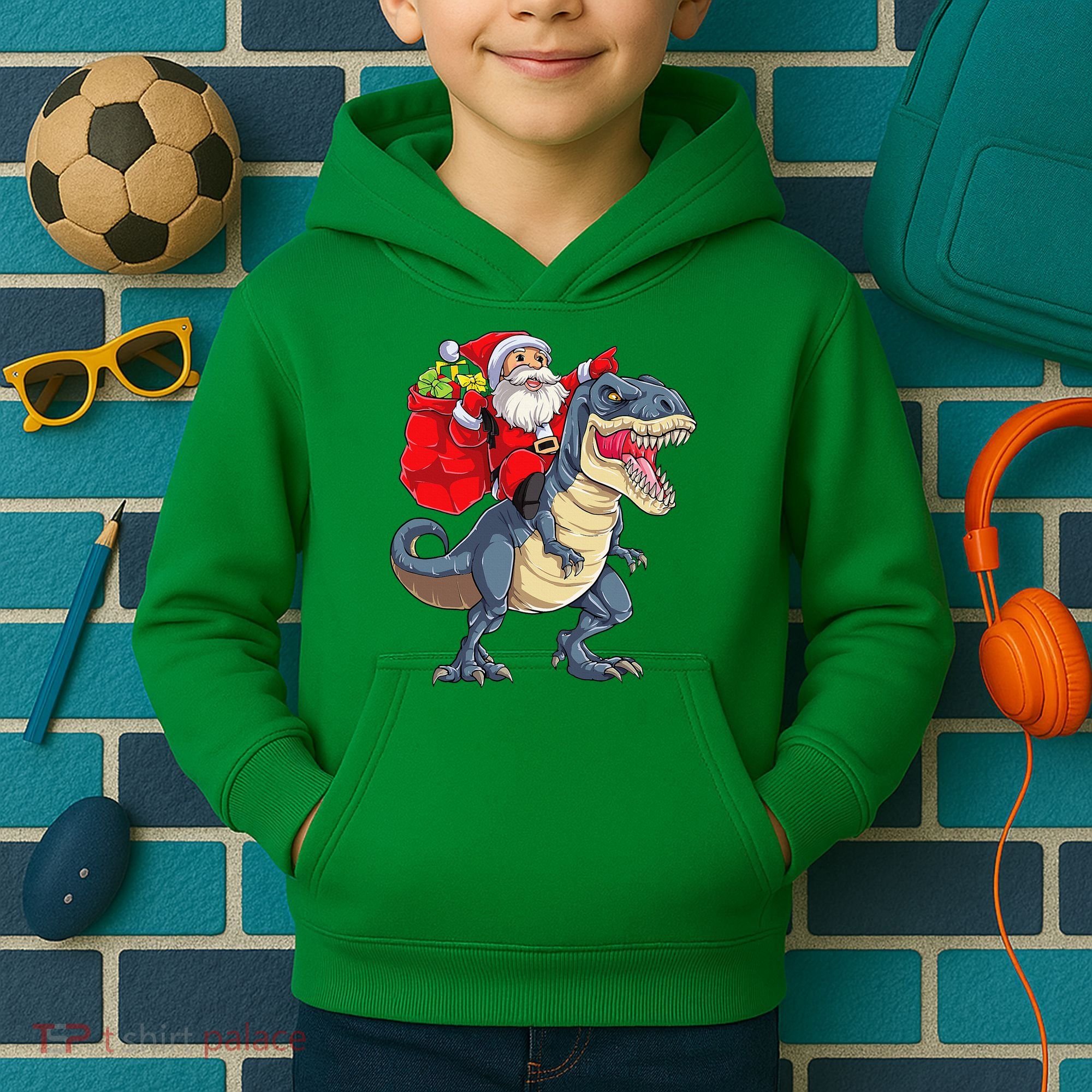 Dinosaur T Rex Christmas Santa Xmas Squad Kids Hoodie