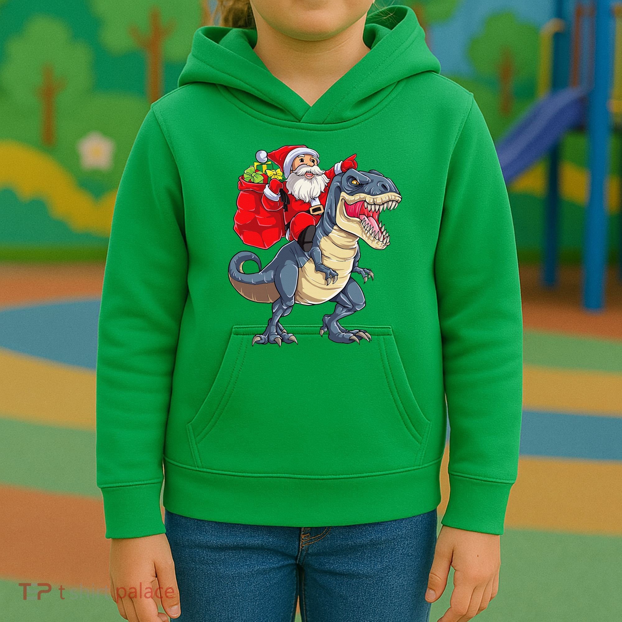 Dinosaur T Rex Christmas Santa Xmas Squad Kids Hoodie