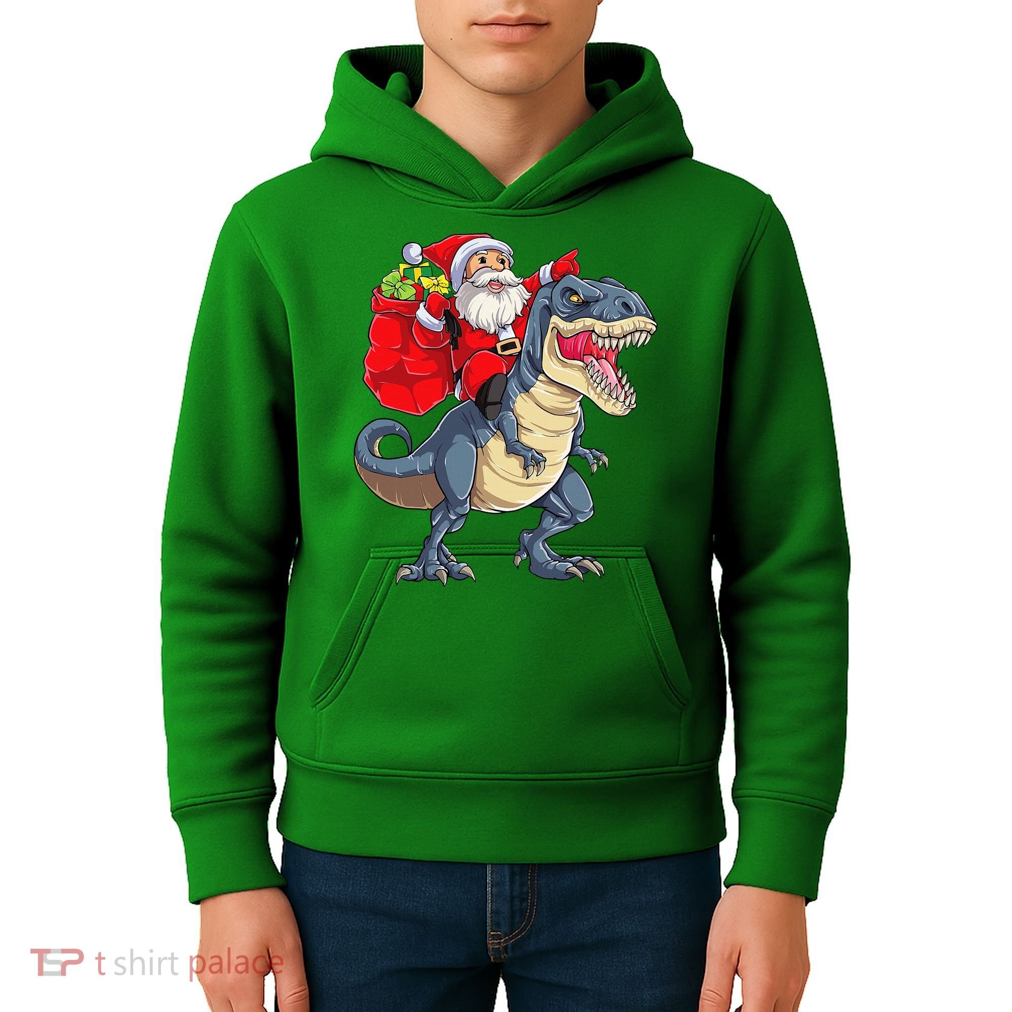 Dinosaur T Rex Christmas Santa Xmas Squad Kids Hoodie