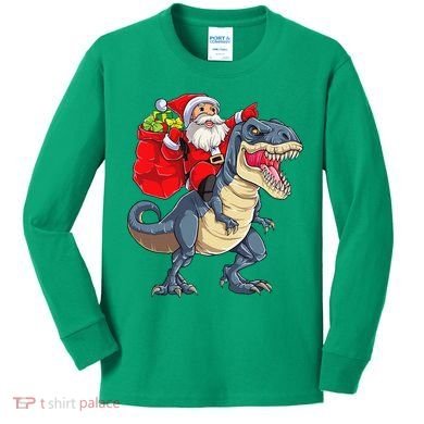 Dinosaur T Rex Christmas Santa Xmas Squad Kids Long Sleeve Shirt