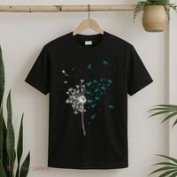 Dandelion Teal Ribbon Cool Ovarian Cancer Awareness Gifts T-Shirt thumb 2
