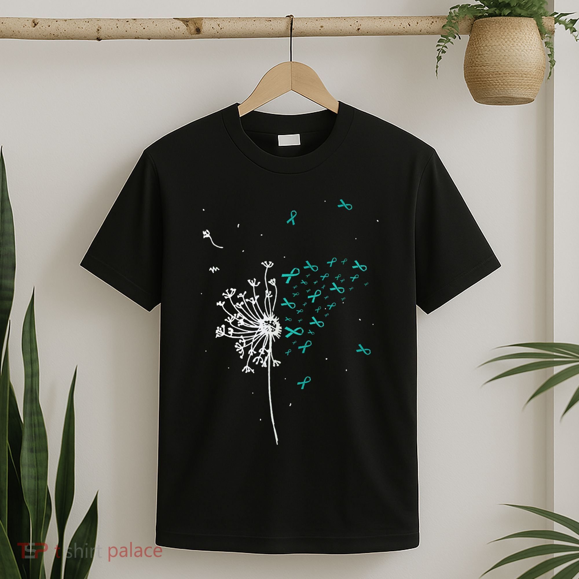 Dandelion Teal Ribbon Cool Ovarian Cancer Awareness Gifts T-Shirt