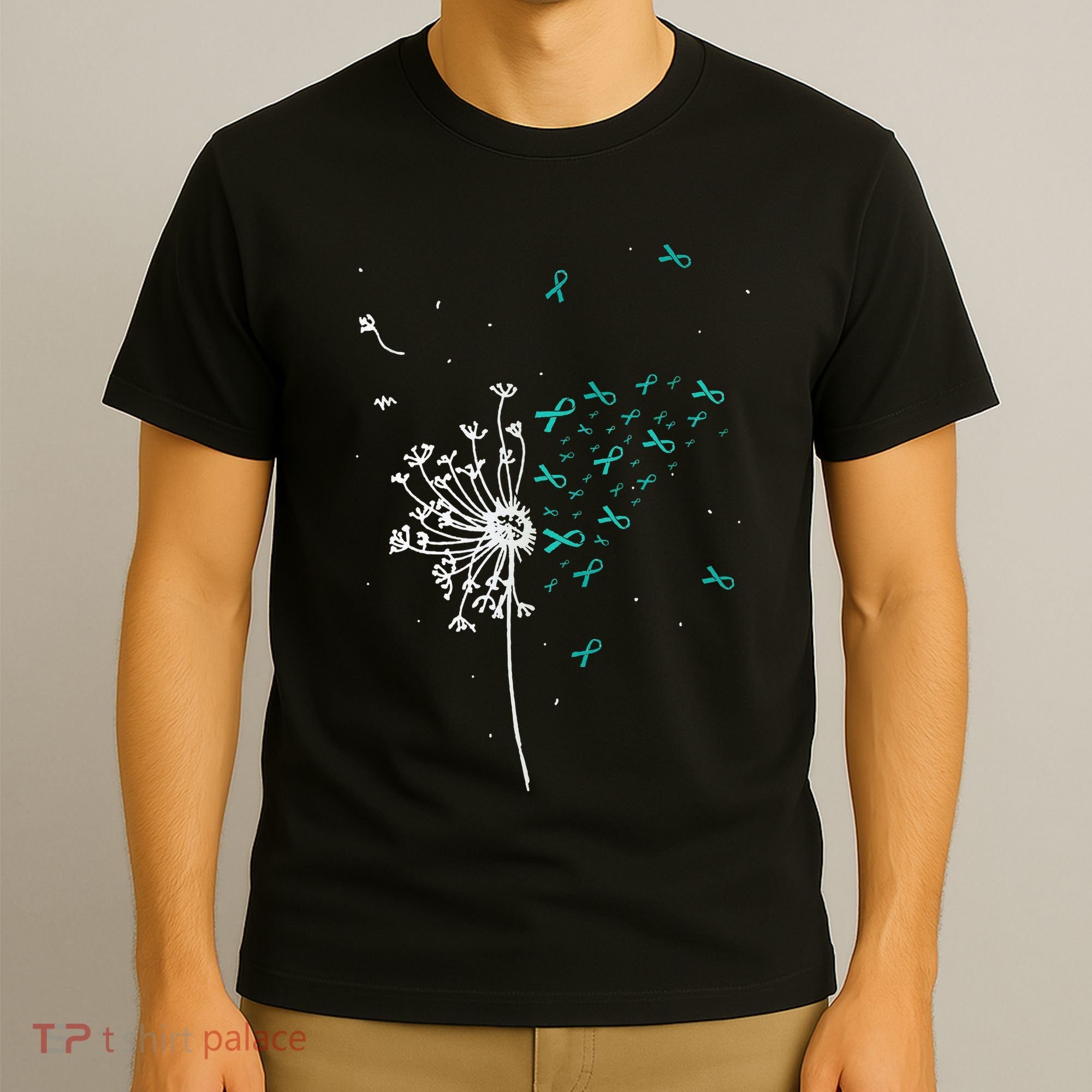 Dandelion Teal Ribbon Cool Ovarian Cancer Awareness Gifts T-Shirt