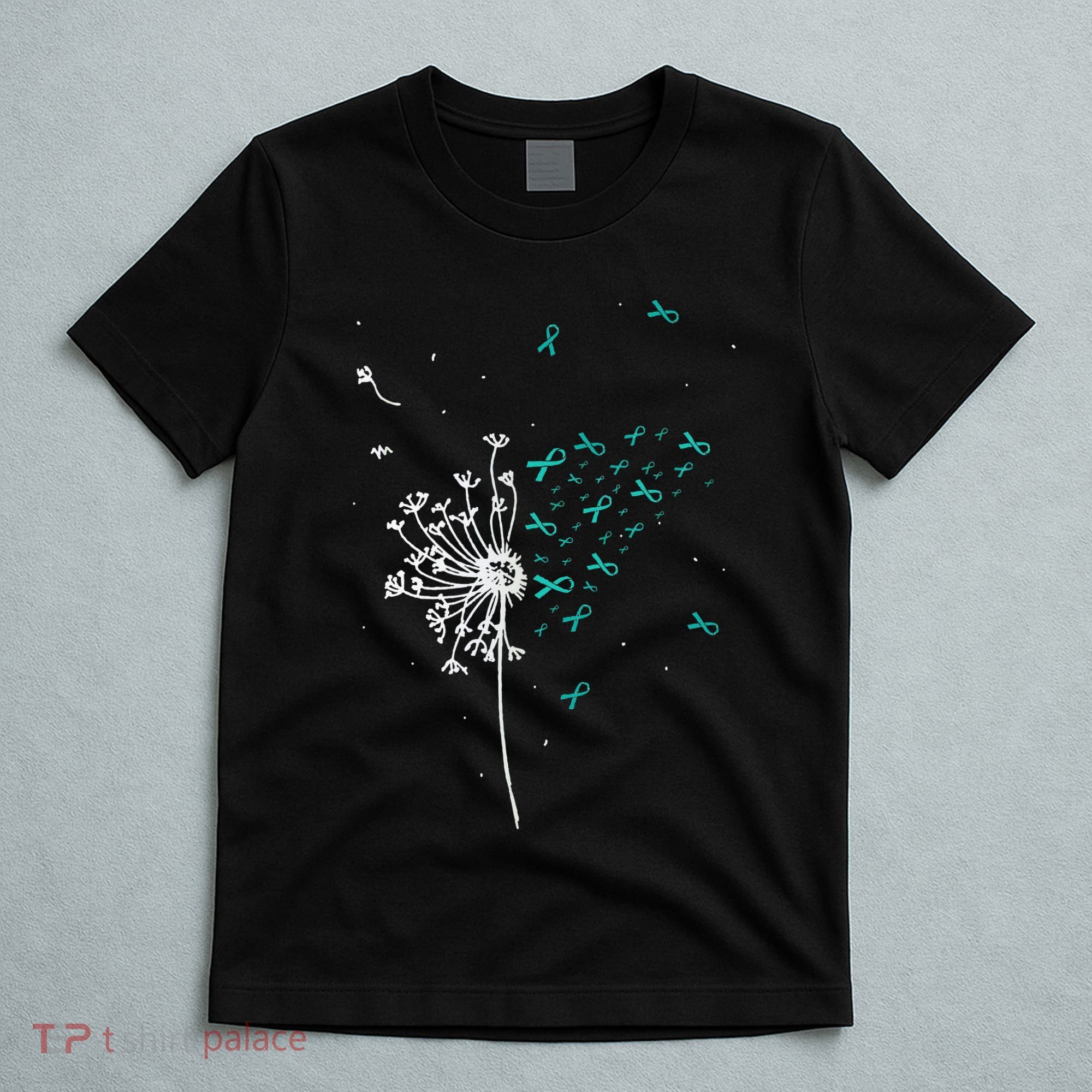 Dandelion Teal Ribbon Cool Ovarian Cancer Awareness Gifts T-Shirt