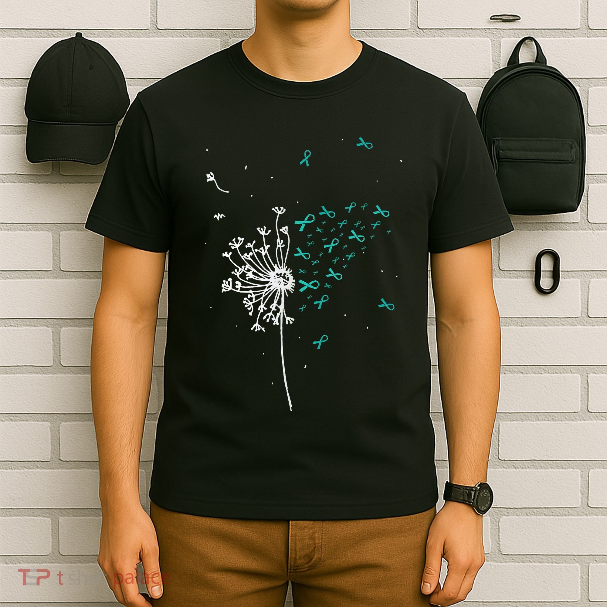 Dandelion Teal Ribbon Cool Ovarian Cancer Awareness Gifts T-Shirt