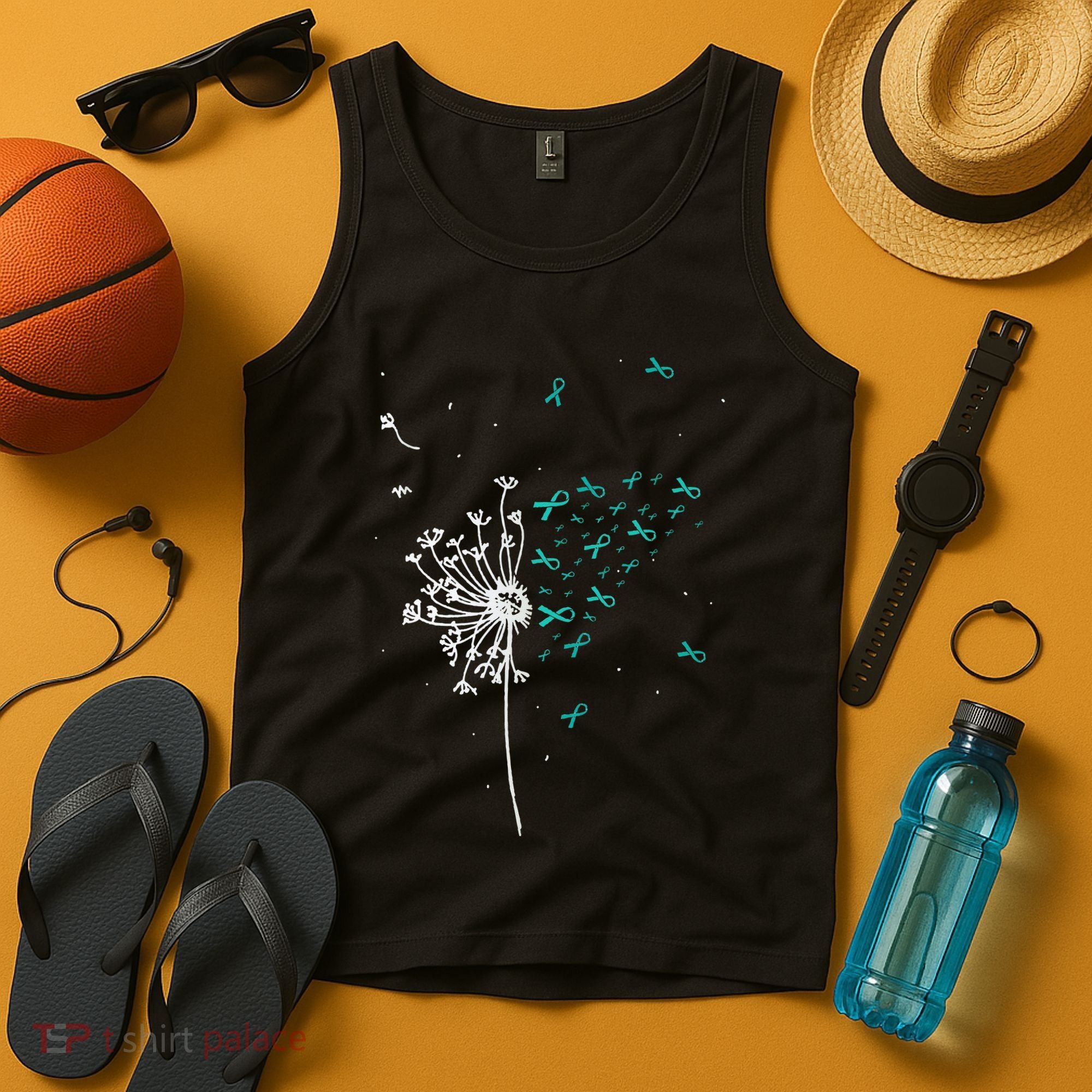 Dandelion Teal Ribbon Cool Ovarian Cancer Awareness Gifts Tank Top