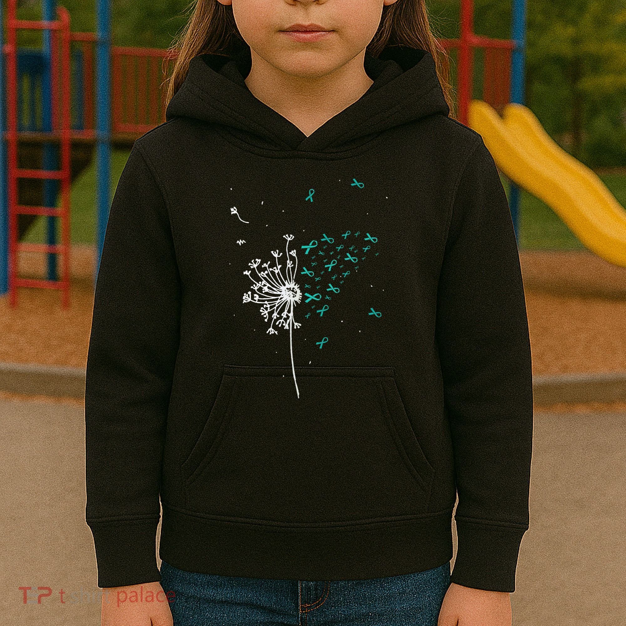 Dandelion Teal Ribbon Cool Ovarian Cancer Awareness Gifts Kids Hoodie