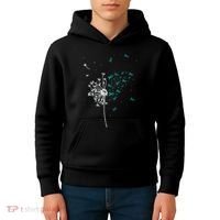 Dandelion Teal Ribbon Cool Ovarian Cancer Awareness Gifts Kids Hoodie thumb 4