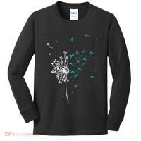 Dandelion Teal Ribbon Cool Ovarian Cancer Awareness Gifts Kids Long Sleeve Shirt thumb 0