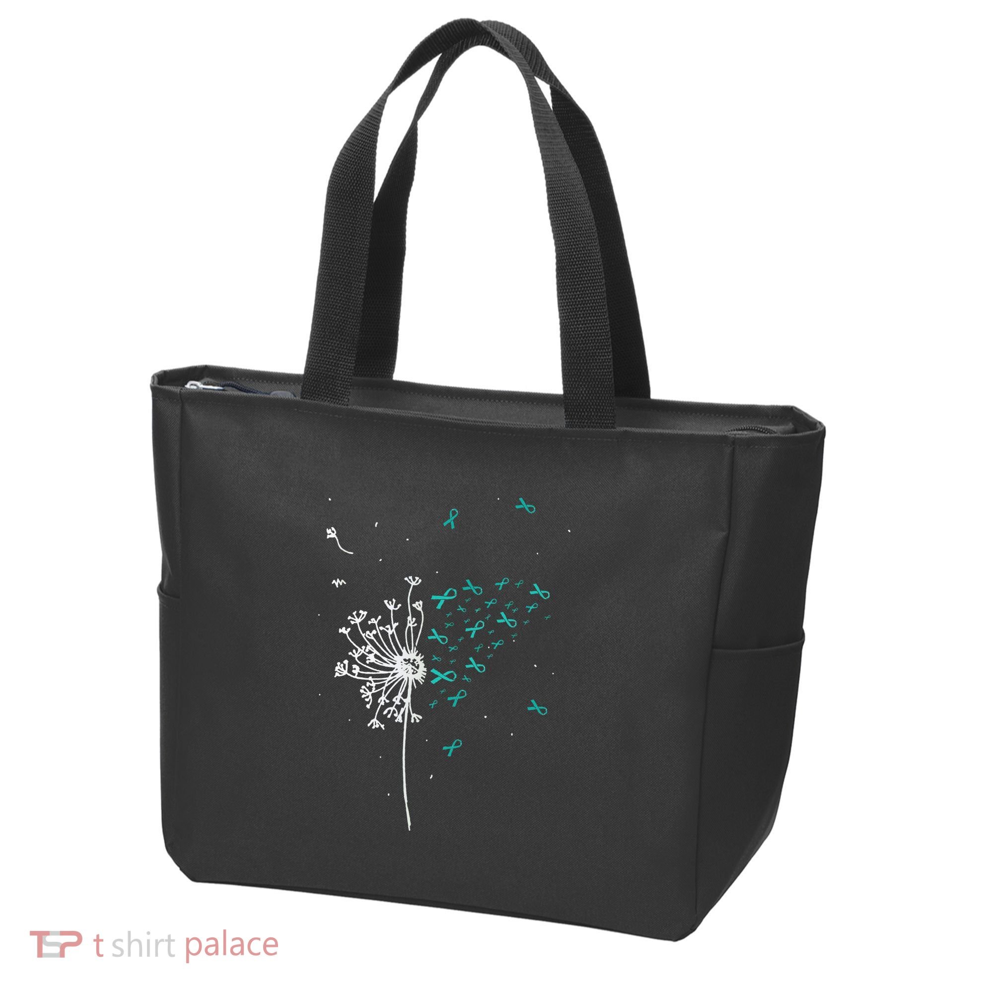 Dandelion Teal Ribbon Cool Ovarian Cancer Awareness Gifts Tote Bag