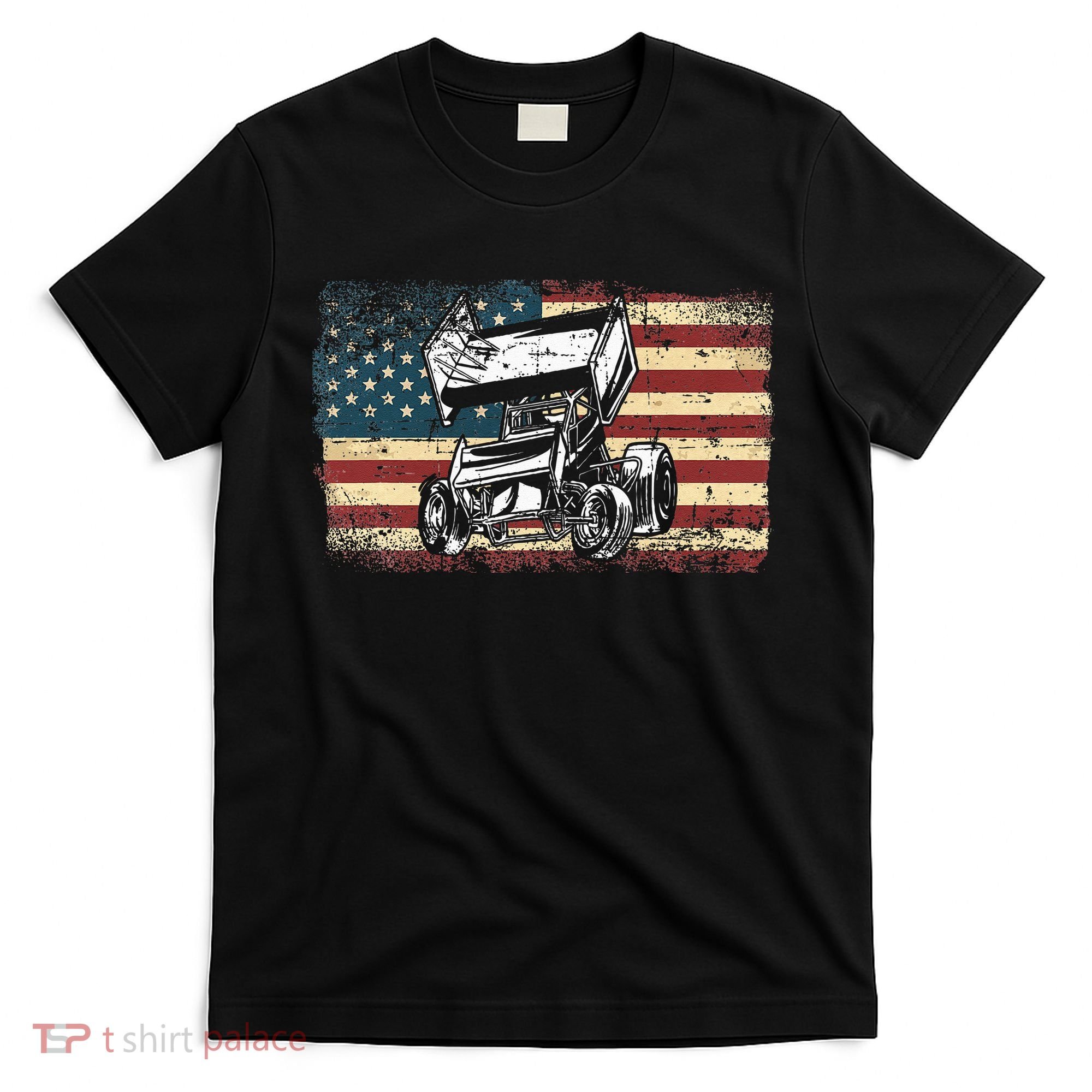 Dirt Track Racing Sprint Car Vintage Retro American Flag T-Shirt