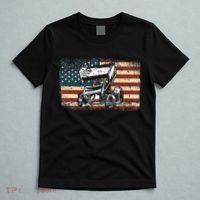 Dirt Track Racing Sprint Car Vintage Retro American Flag T-Shirt thumb 5