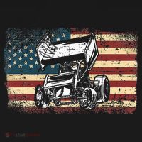 Dirt Track Racing Sprint Car Vintage Retro American Flag T-Shirt thumb 7