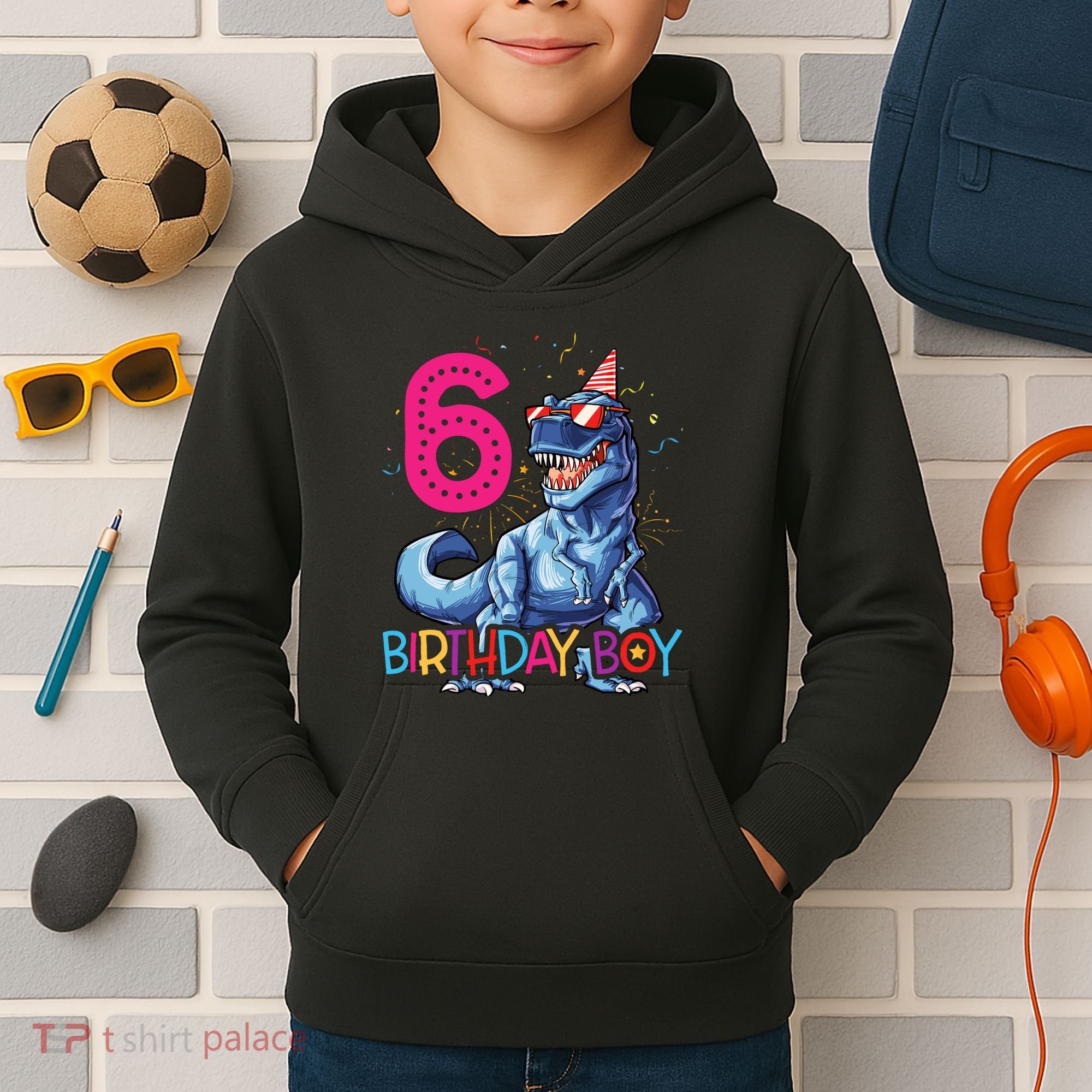 Dinosaur T Rex 6 Year Old Boy Funny 6th Birthday Gifts Kids Hoodie