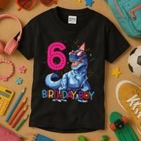 Dinosaur T Rex 6 Year Old Boy Funny 6th Birthday Gifts Kids T-Shirt thumb 3