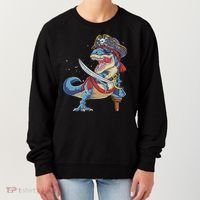 Dinosaur T Rex Pirate Jolly Roger Halloween Funny Women's Sweatshirt thumb 0