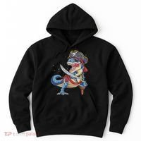 Dinosaur T Rex Pirate Jolly Roger Halloween Funny Hoodie thumb 0