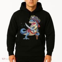 Dinosaur T Rex Pirate Jolly Roger Halloween Funny Hoodie thumb 2
