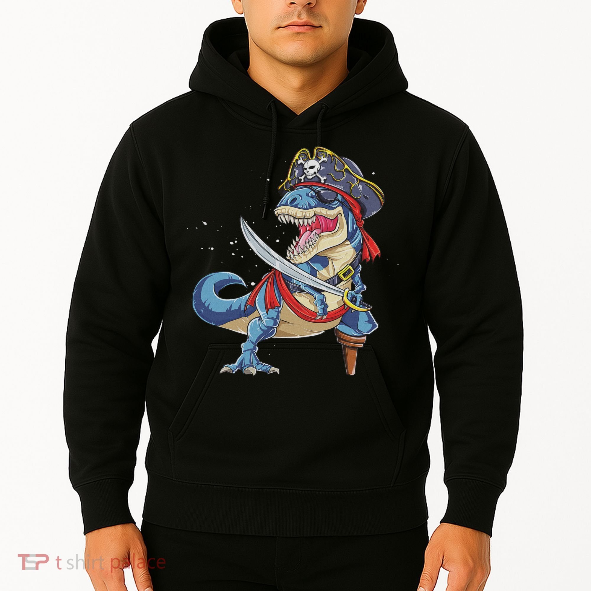 Dinosaur T Rex Pirate Jolly Roger Halloween Funny Hoodie