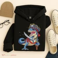Dinosaur T Rex Pirate Jolly Roger Halloween Funny Hoodie thumb 4