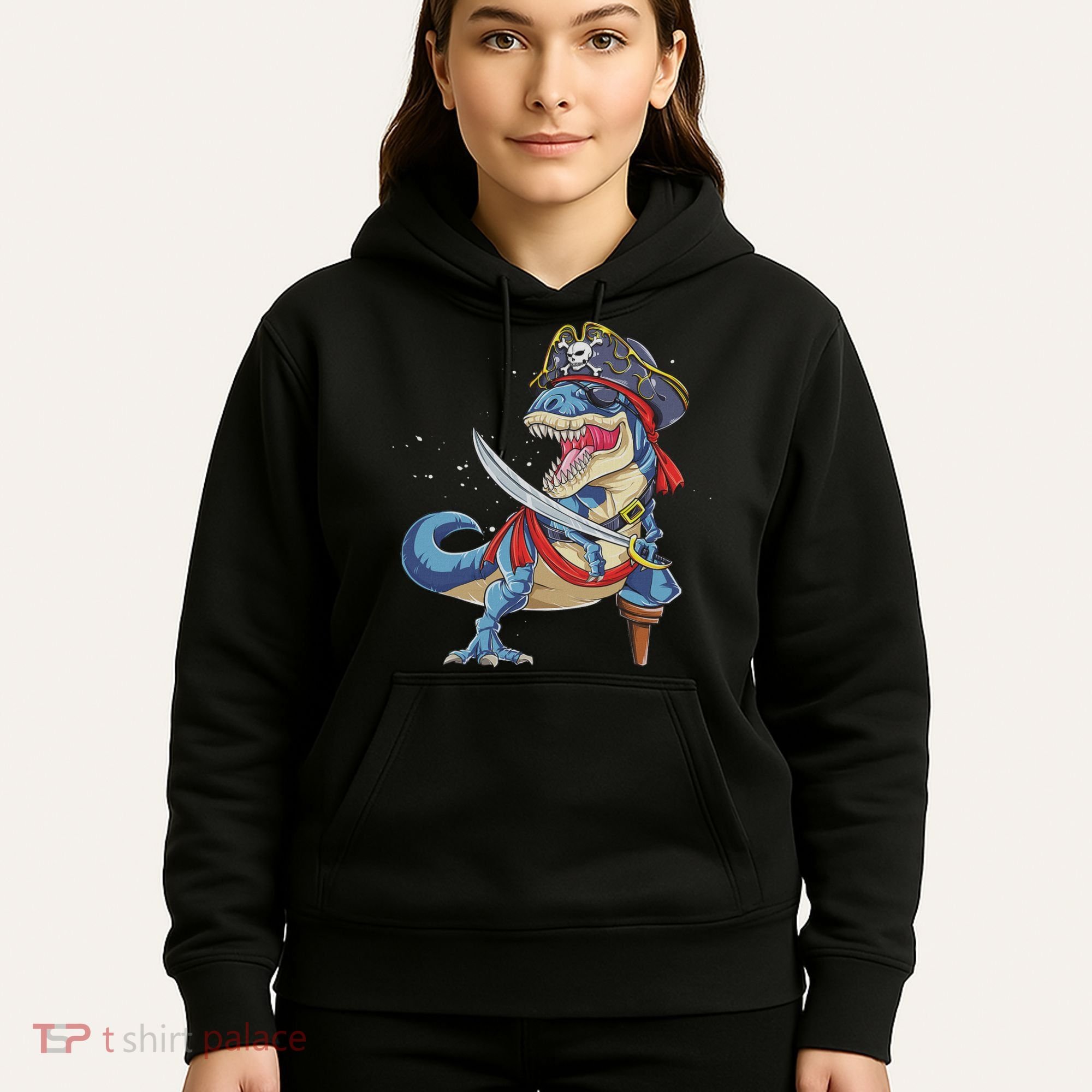 Dinosaur T Rex Pirate Jolly Roger Halloween Funny Hoodie