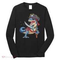 Dinosaur T Rex Pirate Jolly Roger Halloween Funny Long Sleeve Shirt thumb 0