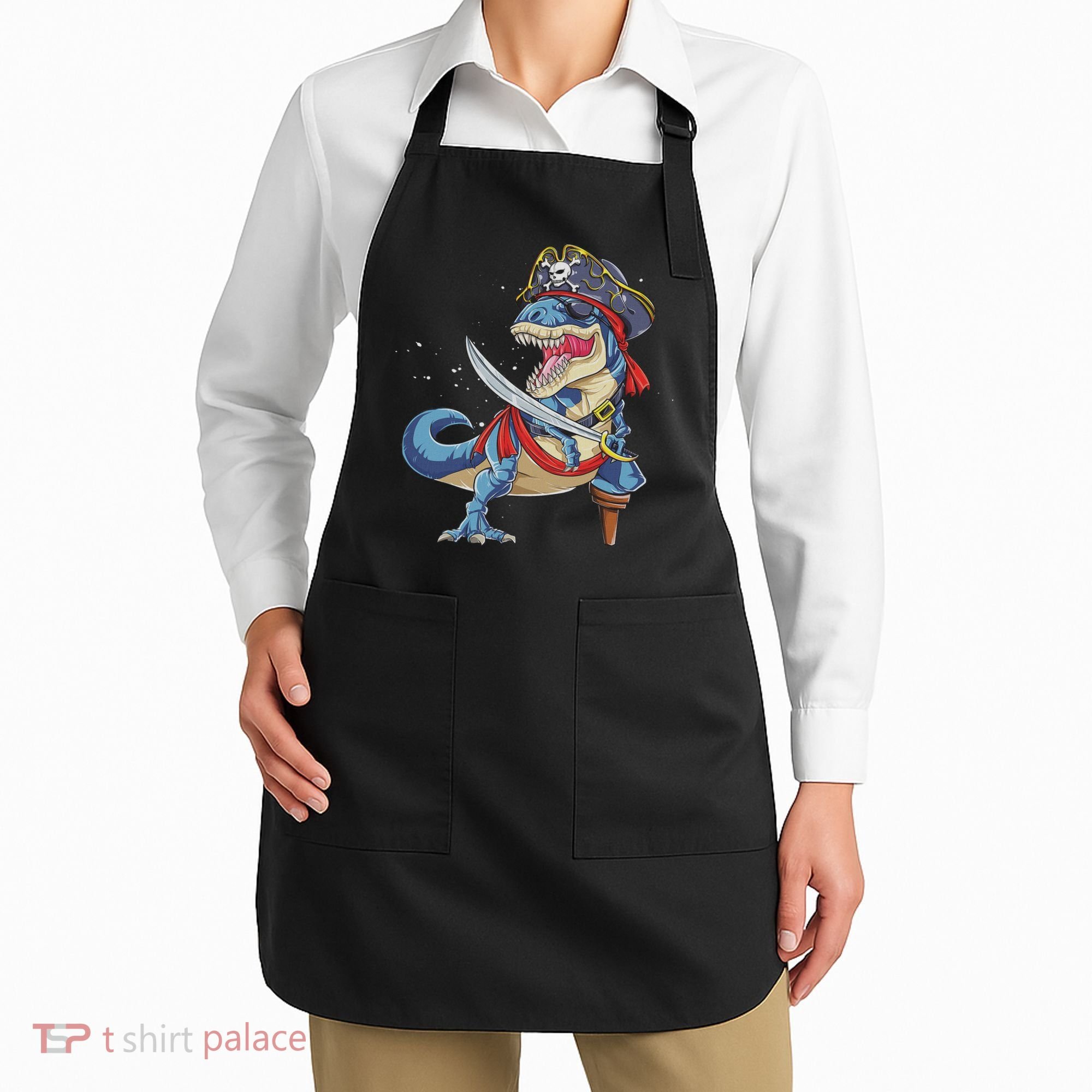 Dinosaur T Rex Pirate Jolly Roger Halloween Funny Apron